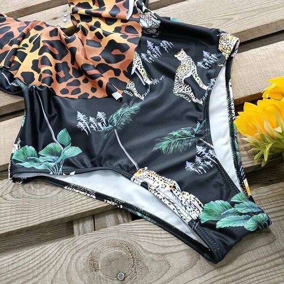 **SPORLIKE One Piece Swimsuit V-Neck Ruffle Bathing Suit Padded Monokini L NWOT - Picture 4 of 6